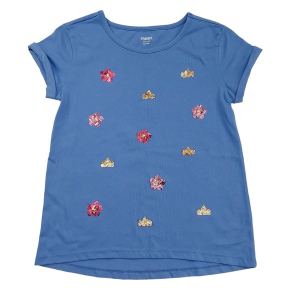 Gymboree Girls Top Large 10-12 Blue Cuffed Sleeve Sequin Cotton Blend - Picture 1 of 8
